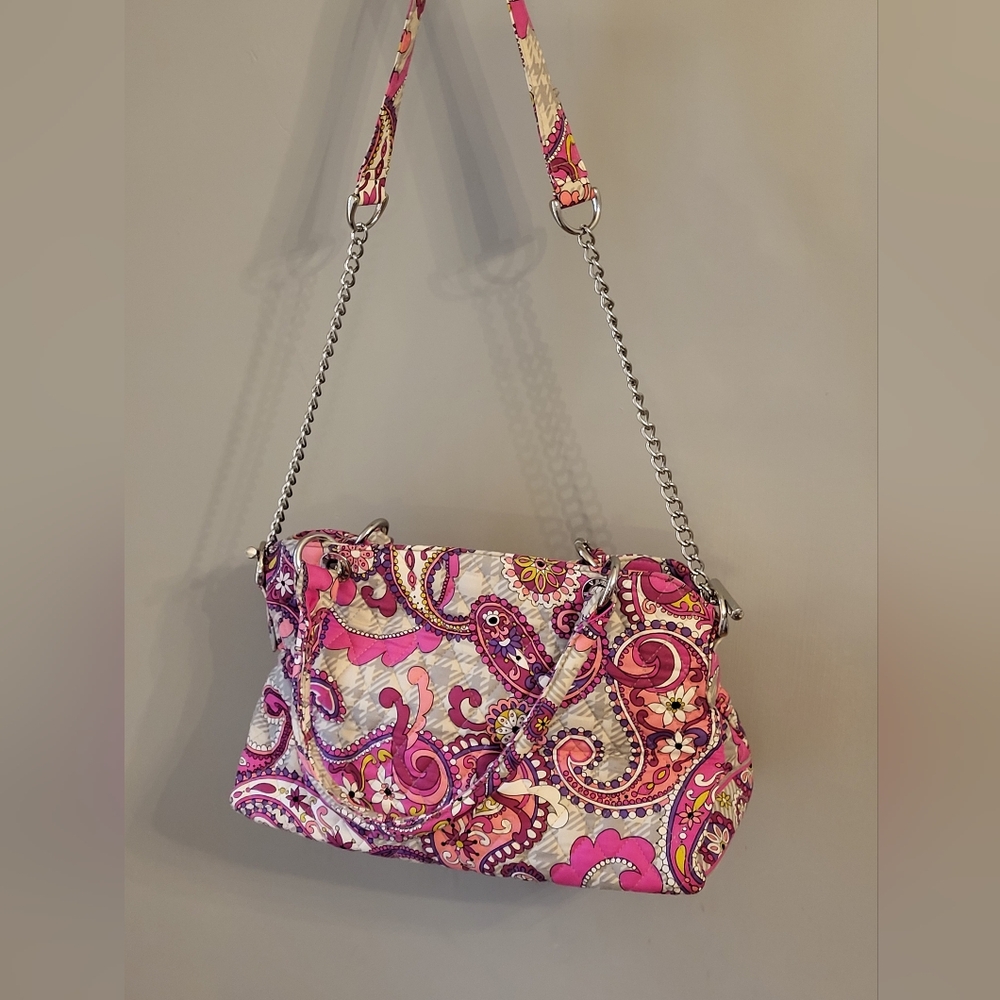 Vera Bradley Retired 2007 Paisley Meets Plaid Pink/Gray Satchel Shoulder Strap - Picture 4 of 8